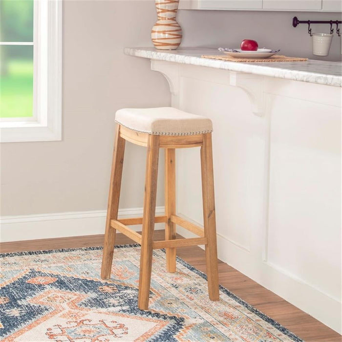 Linon Claridge Bar Stool Natural Padded Seat Acacia Wood Frame in Rustic Brown - new