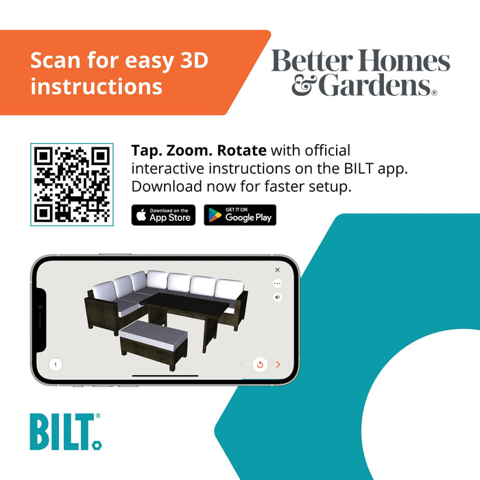 Better Homes & Gardens Brookbury 4 Piece Outdoor Wicker Patio Sectional Dining Set, Gray Cushions - new