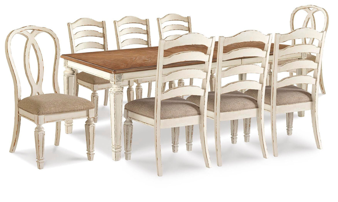 Realyn Chipped White Realyn Dining Table and 8 Chairs