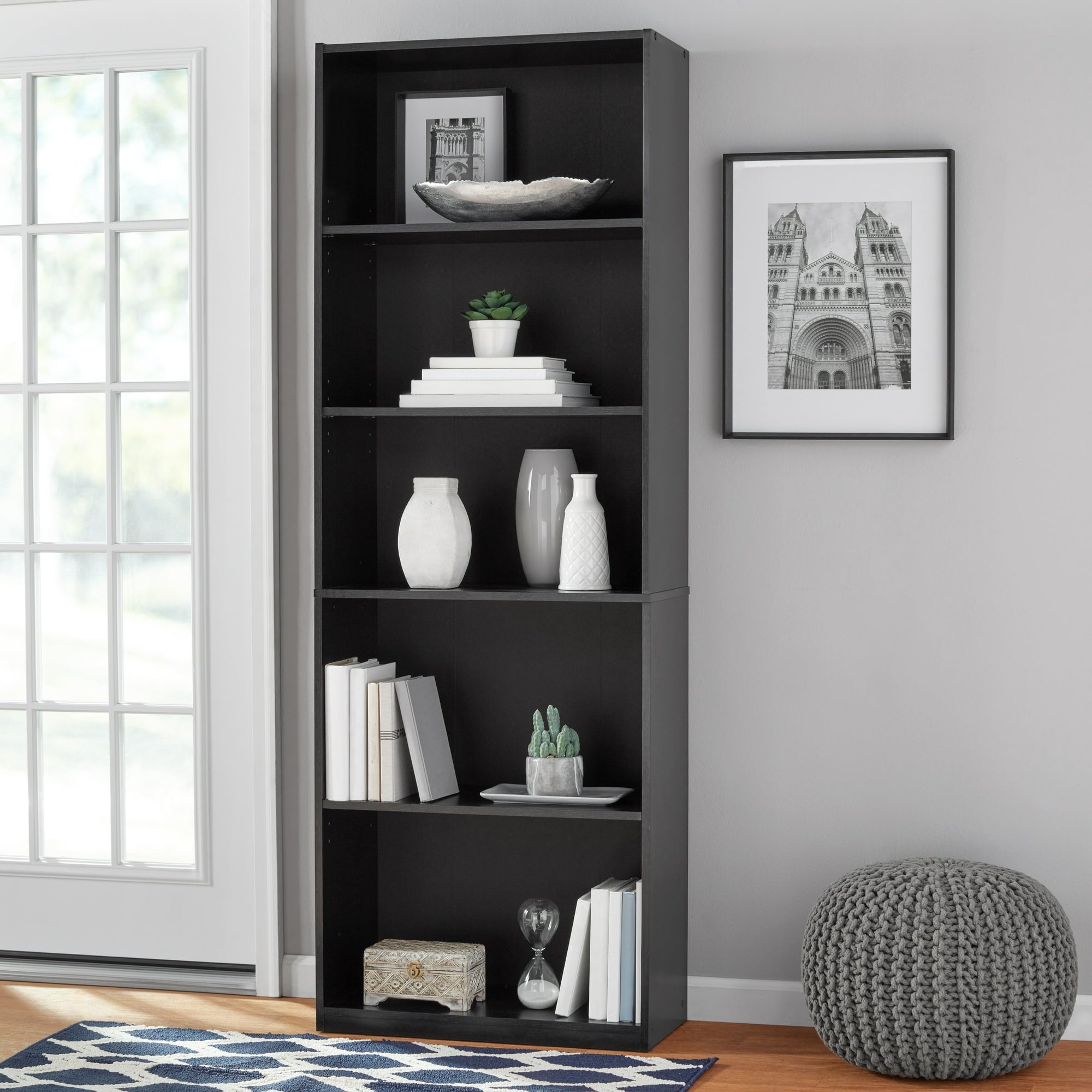 Mainstays 5-Shelf Bookcase with Adjustable Shelves, True Black Oak - display_model