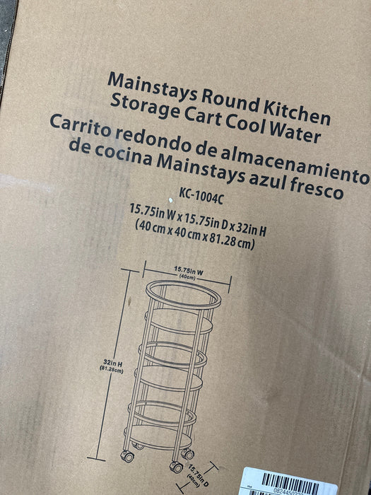 Mainstays 32" 3-Tier Rolling Round Kitchen Bar Storage Cart, Blue - new