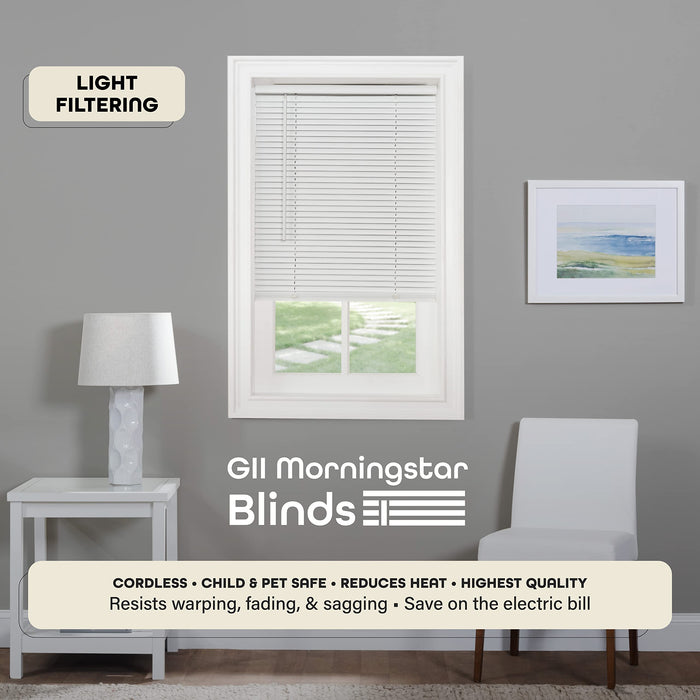 Cordless Light Filtering Mini Blind - 54 Inch Width and 64 Inch Length, 1" Slat Size - Pearl White - Cordless GII Morningstar Horizontal Windows Blinds for Interior by Achim Home Decor - new