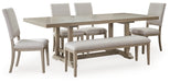 Vallardia Light Grayish Brown Vallardia Dining Table and 4 Chairs and Bench