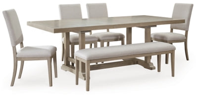 Vallardia Light Grayish Brown Vallardia Dining Table and 4 Chairs and Bench