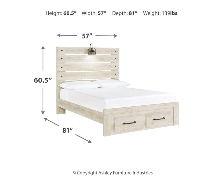 Cambeck Whitewash Cambeck Full Panel Bed with 2 Storage Drawers
