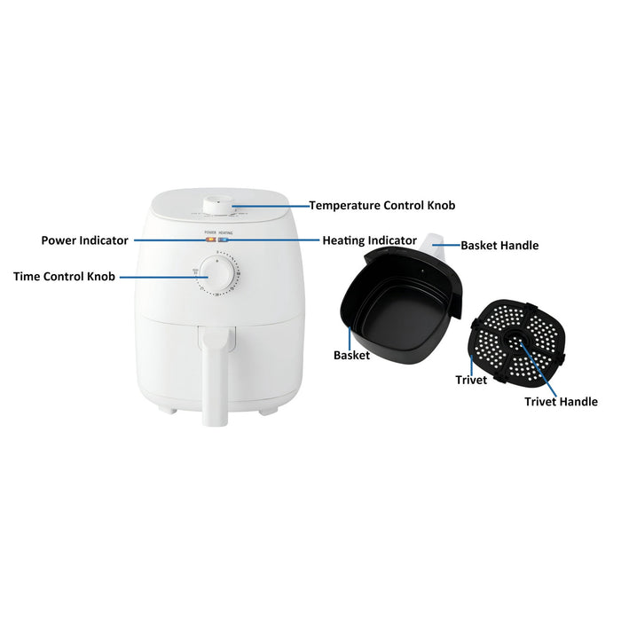 Mainstays 2.2 qt Air Fryer, Arctic White - Automatic Shutoff - new