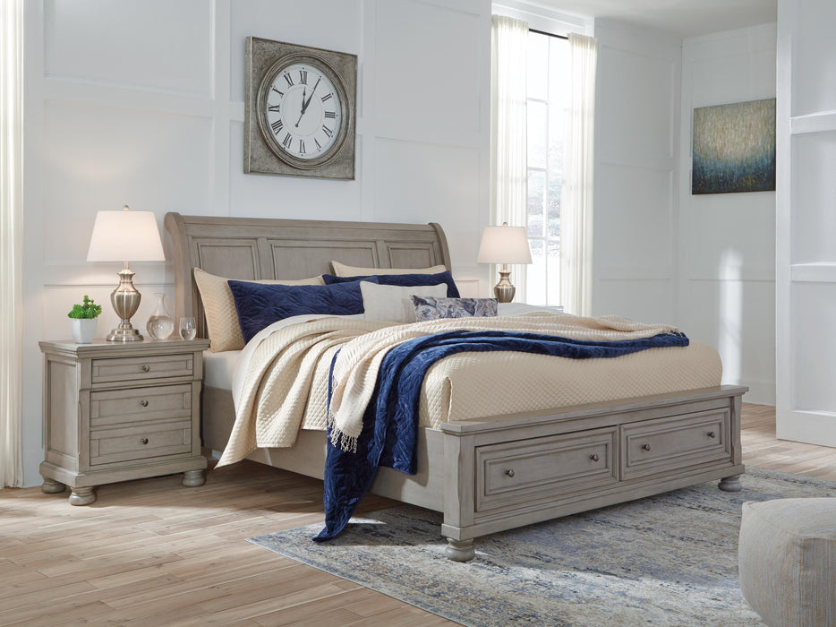 Lettner Light Gray Lettner King Sleigh Bed with 2 Storage Drawers