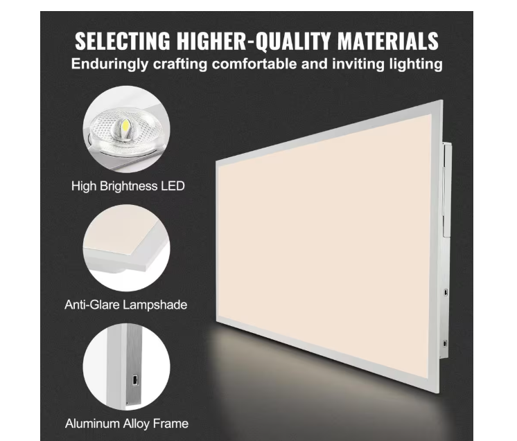 VEVOR 2 PCS 2 ft. x 4 ft. LED Flat Panel Light 6000LM 50 W LED Drop Ceiling Light 3500K/4000K/5000K for Home Office Classroom - new