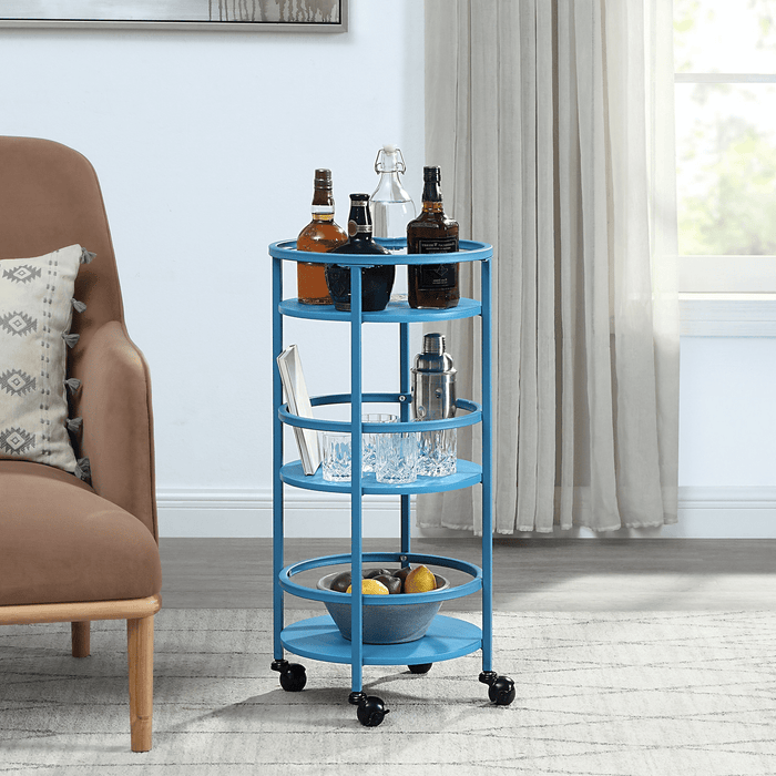 Mainstays 32" 3-Tier Rolling Round Kitchen Bar Storage Cart, Blue - new