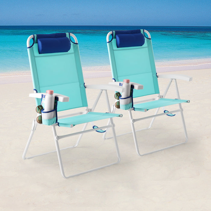 Mainstay Reclining 4-Position Oversize 2-Pack Beach Chair, Teal (please be advised that sets may be missing pieces or otherwise incomplete) - new