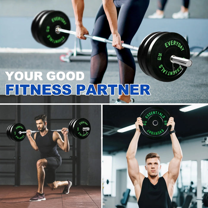 BalanceFrom Olympic Bumper Plate Weight Plate with Steel Hub, Black, 100 lbs Set with 6FT Olympic Barbell and Clips, Multiple Packages - new