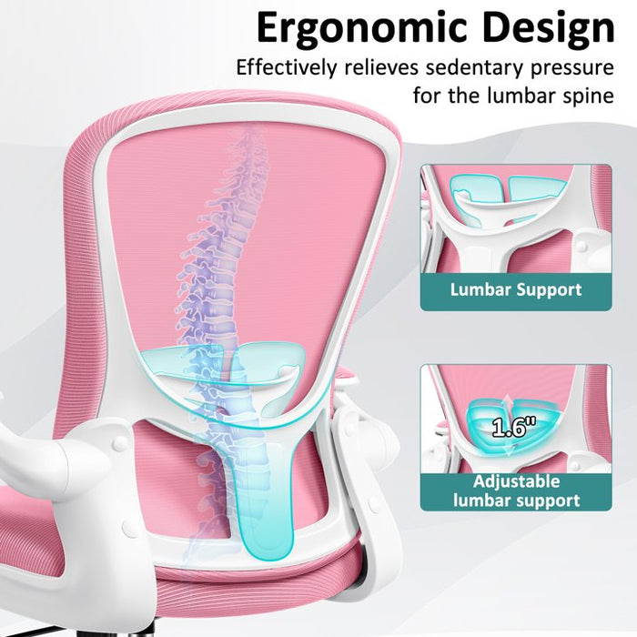 COOLHUT Office Chair, Ergonomic Desk Chair with Adjustable Lumbar Support, High Back Mesh Computer Chair with Flip-up Armrests-BIFMA Passed Task Chairs, Executive Chair for Home Office，Pink - new