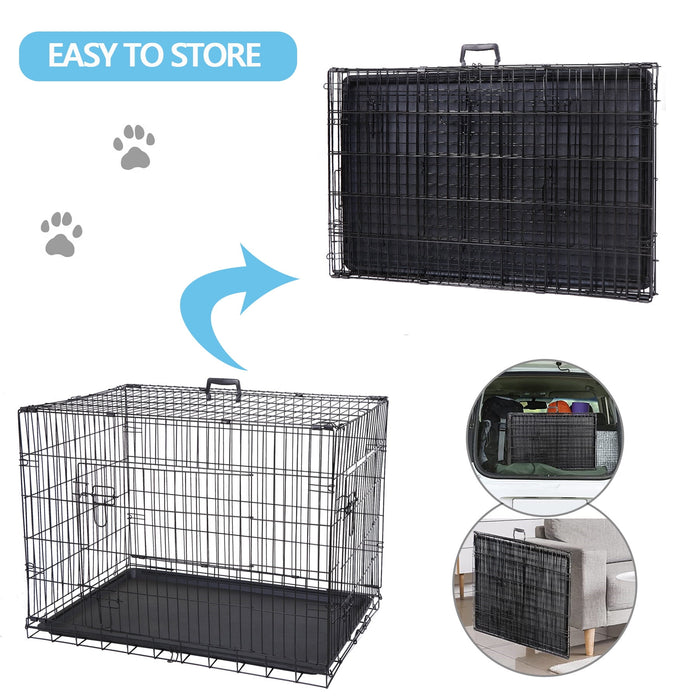 HomGarden 36 Foldable Dog Crate Steel Pet Kennel Double Door Medium Dog Cage - open_box