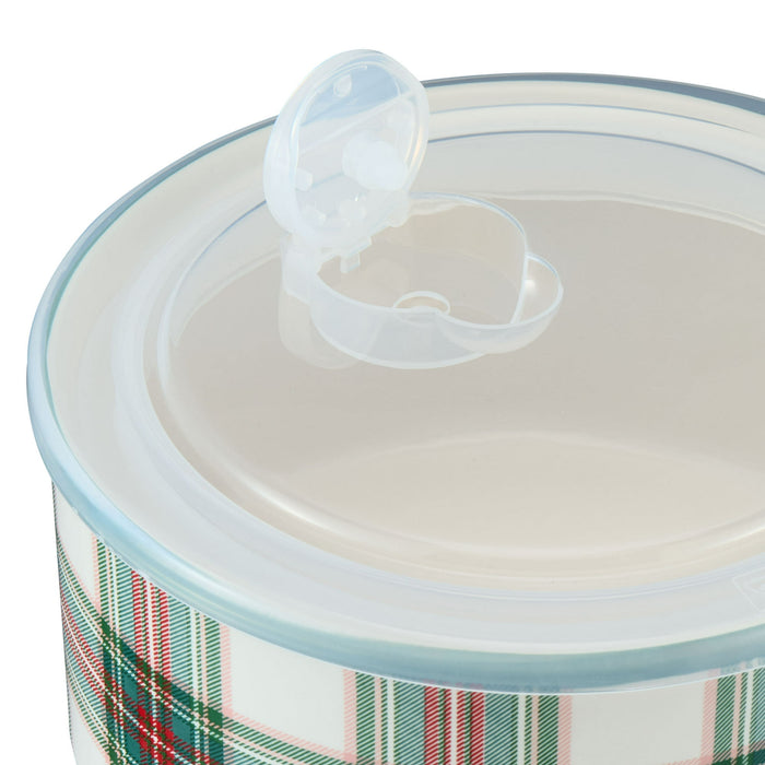 Holiday Time 4-Piece Trees & Plaid Glazed Stoneware Bake & Store Containers Set, Multicolor - new