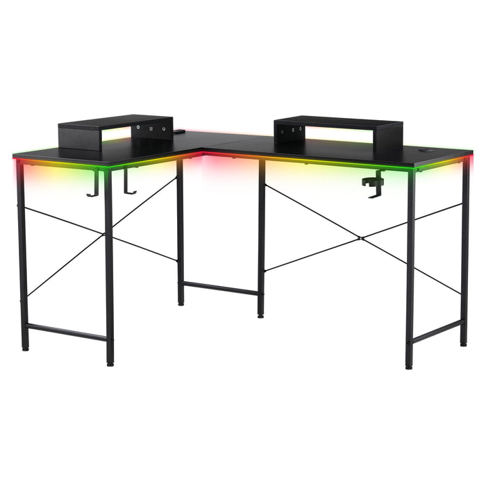GTRACING L-Shaped Gaming Desk with RGB Light and Removable Storage Stands, Black - open_box