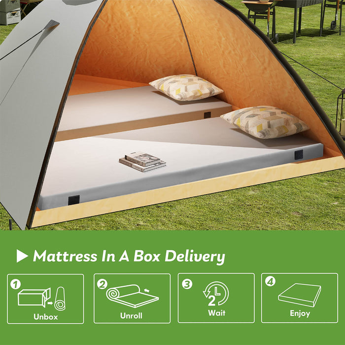 Memory Foam Camping Mattress 2.5 inch, Twin Portable Roll Up Camping Sleep Topper with Waterproof and Non-Slip Bottom, Camping Car Mat with Travel Bag, 75"×38"×2.5", Grey - new