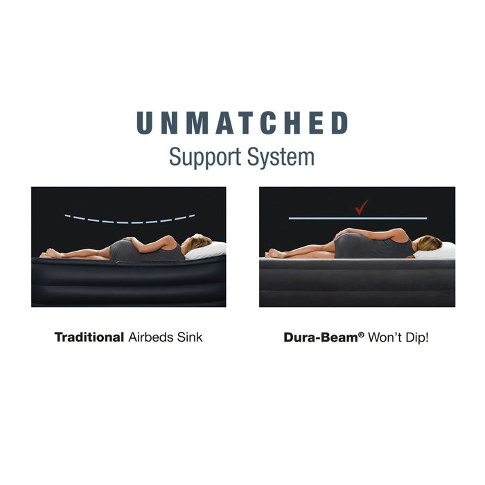 Intex Queen Headboard Dura-Beam Deluxe Raised Air Bed Mattress with Built-in Pump - 18" Mattress Height - use_like_new