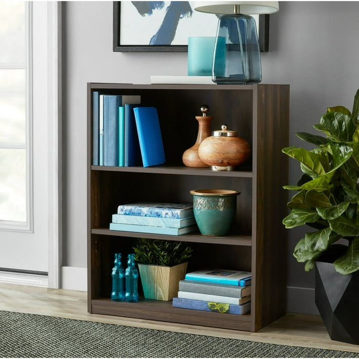 Mainstays 3-Shelf Bookcase with Adjustable Shelves, Canyon Walnut - new