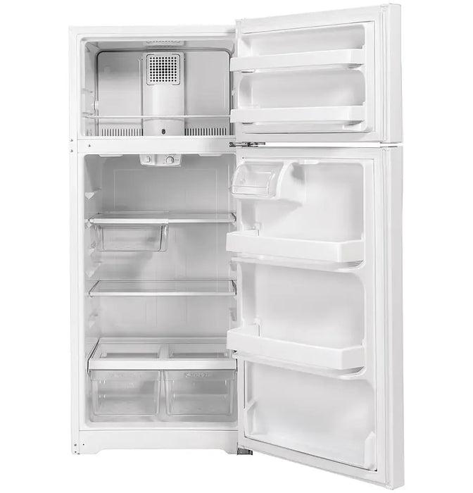 GE - 16.6 Cu. Ft. Top-Freezer Refrigerator with Edge-to-Edge Glass Shelves - White - open_box