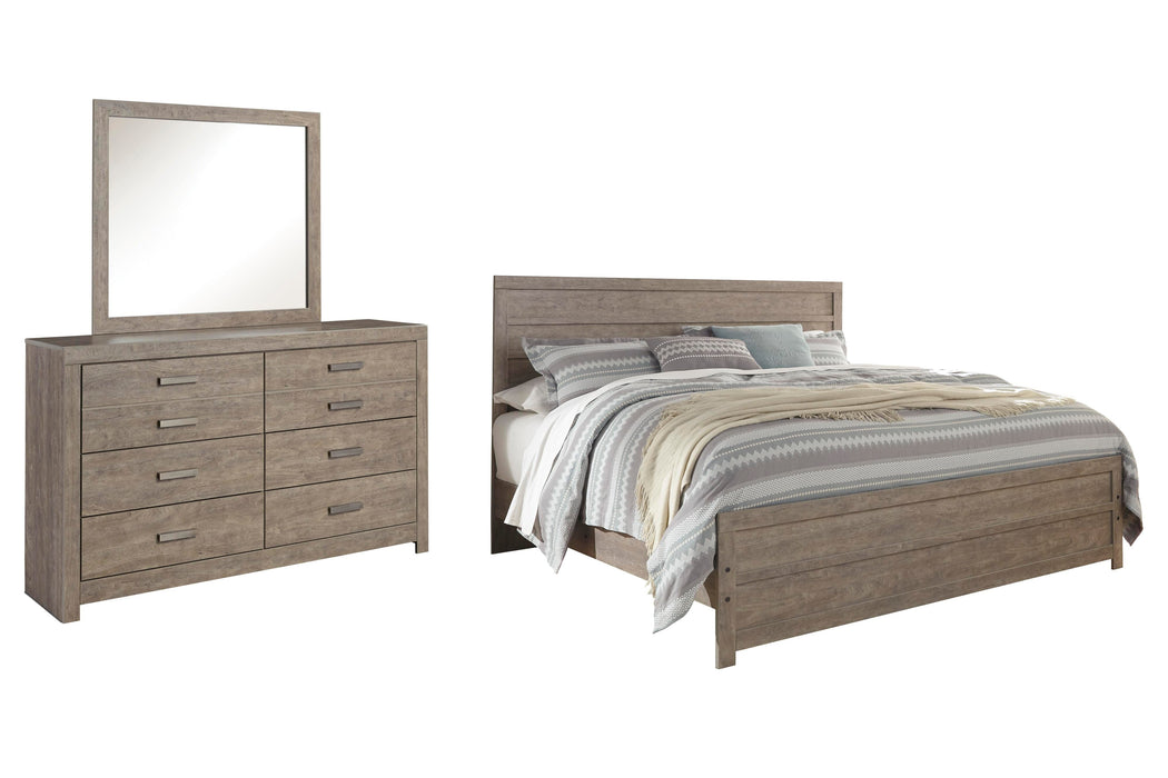 Culverbach Gray Culverbach King Panel Bed with Mirrored Dresser