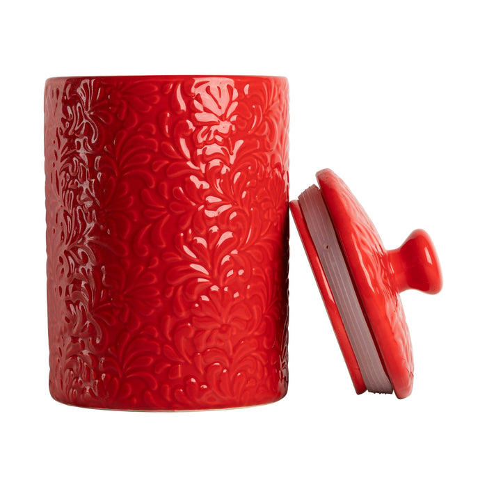 10 Strawberry Street Fleur Embossed 3 Piece Ceramic Canister Set, Red - new
