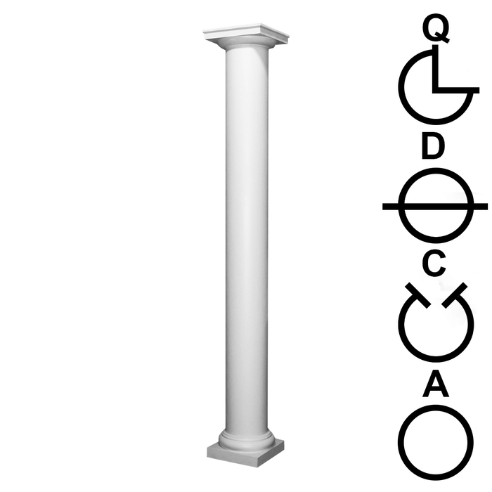 12 Inch Diameter Round Fiberglass 8 ft High Column Pillars - Non-Tapered, Plain - WorthingtonCast™ - Tuscan Capital and Base - new