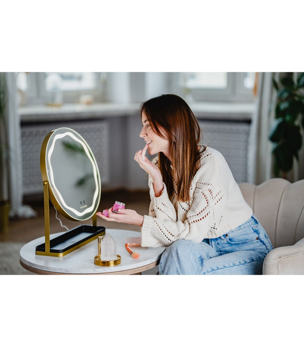 Round Led Vanity Cosmetic mirror, touch control, gold - new