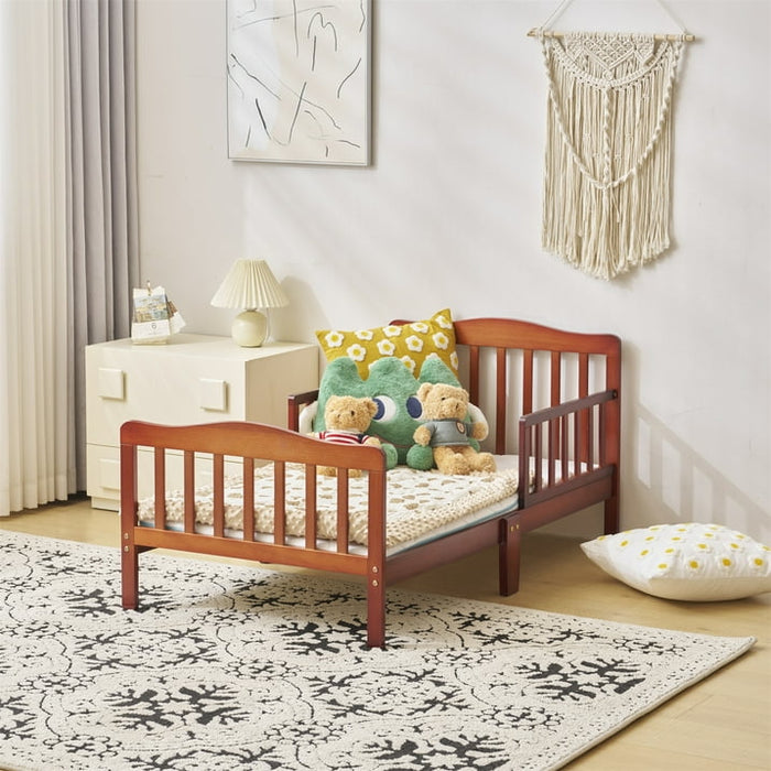 Ktaxon Baby Toddler Bed Solid Wood Bedroom Furniture with Safety Rails Espresso - new