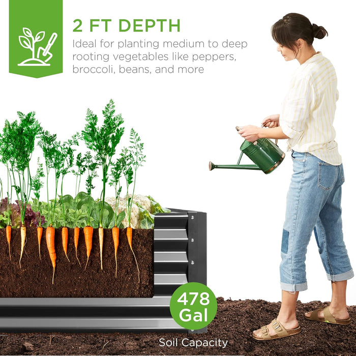 Best Choice Products 8x4x2ft Outdoor Metal Raised Garden Bed, Deep Root Planter Box for Vegetables, Flowers, Herbs, and Succulents w/ 478 Gallon Capacity - Gray - open_box