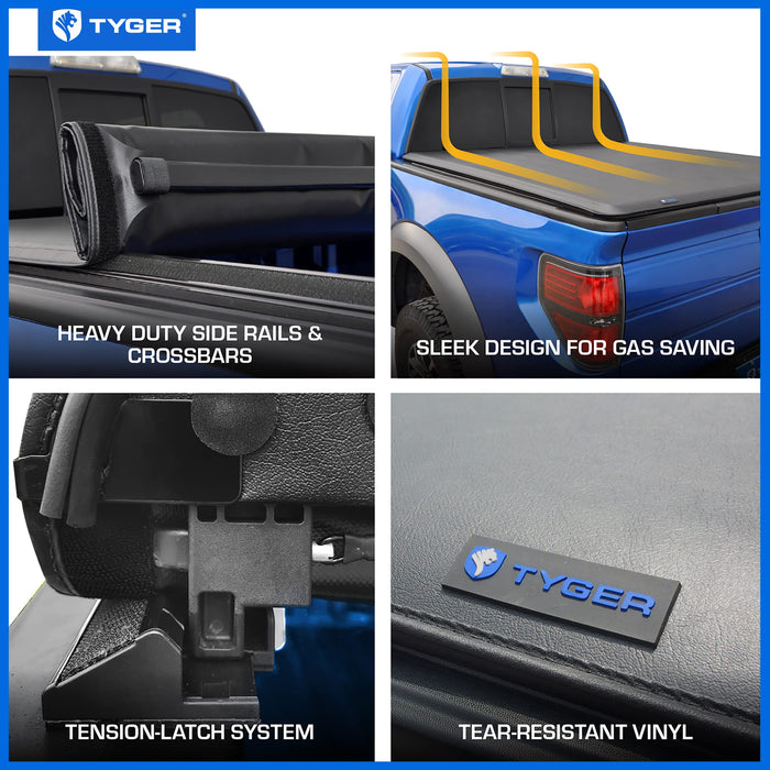 Tyger Auto T1 Soft Roll-up Truck Bed Tonneau Cover Compatible with 2016-2023 Toyota Tacoma | 6' (74") Bed | TG-BC1T9045 - open_box