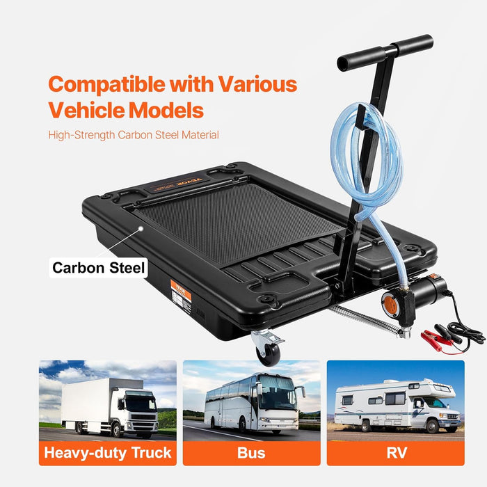 VEVOR Low Profile Oil Drain Pan, 17-Gallon Plastic Oil Change Pan, Effective Oil Drain Cart with 180W Electric Pump, Wheels & Folding Handle, Oil Drain Tank for Cars, SUVs, Trucks, Buses, RV