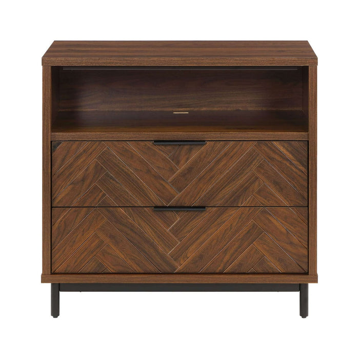 Better Homes & Gardens Wyatt Geo 2-Drawer Nightstand with USB, Walnut Finish - new