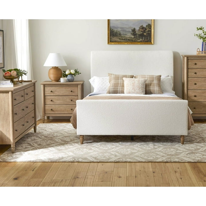 My Texas House Monroe 3 Drawer Nightstand with USB, Brushed Oak Finish - Side Is Cracked but Sturdy - new