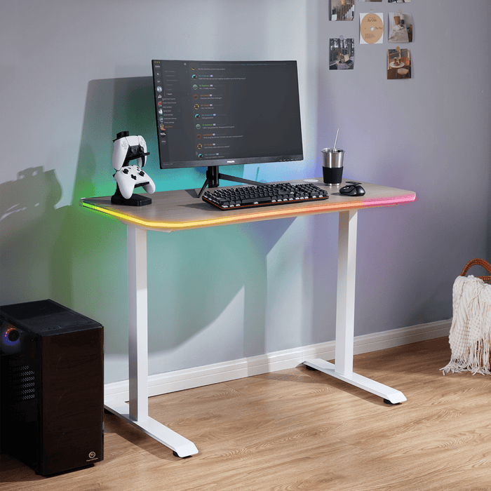 X Rocker Oka Adult Gaming Desk with RGB Lighting, White/Light Wood - used_good