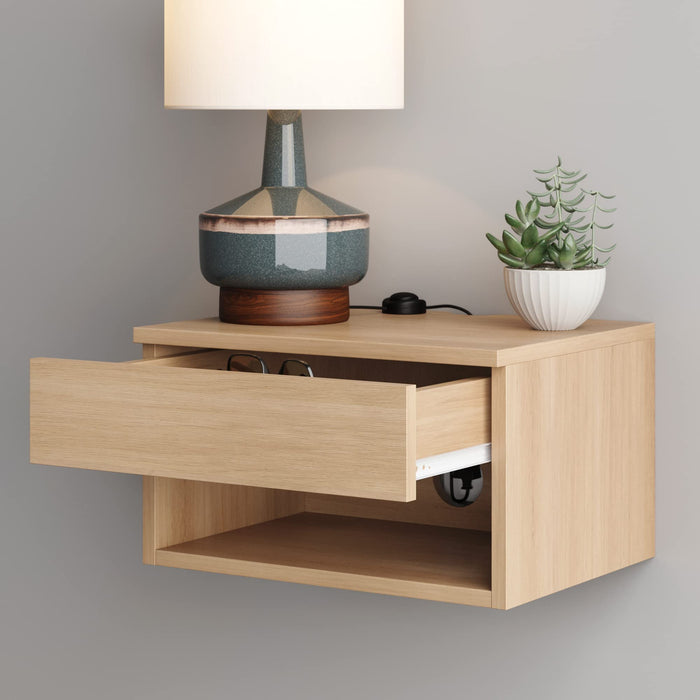 Nathan James Jackson Wall Mounted Floating Bedroom Nightstand with Storage Drawer and Modern Open Shelf Cubby , Light Oak Wood
1 Piece - new