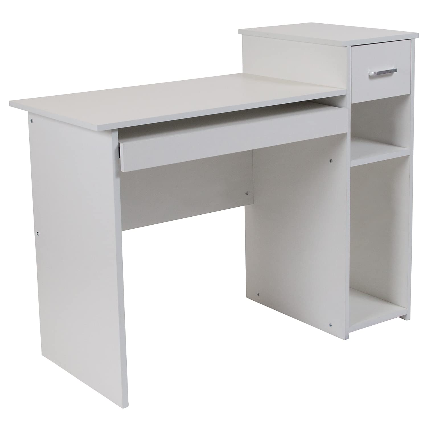 Flash Furniture Highland Park White Computer Desk with Shelves and Drawer - new