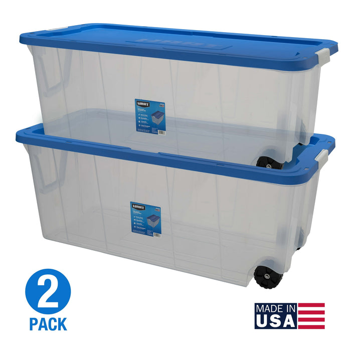 1 Pc only HART 200 Quart Latching Rolling Plastic Storage Bin Container,  ( One side cracked ) - open_box