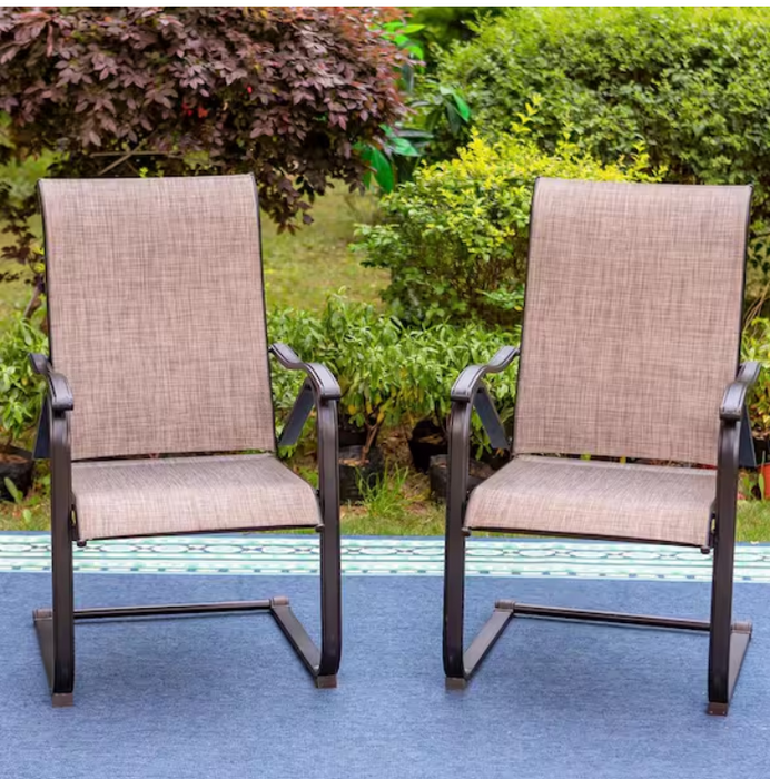 Black Ergonomic C-Spring Textilene Metal Patio Outdoor Dining Chair (2-Pack) - new