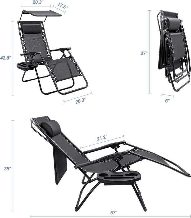Homall Zero Gravity Chair Patio Lawn Chair Lounge Chair Folding Recliner Adjustable Outdoor with Canopy Shade,Cup Holder (Black) - new