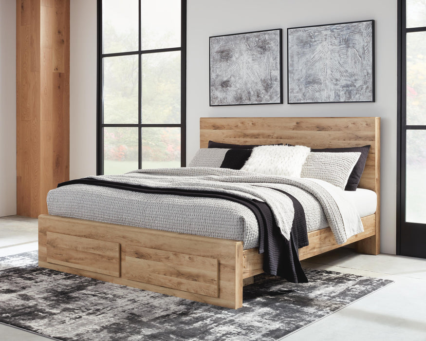 Hyanna Tan Brown Hyanna King Panel Storage Bed