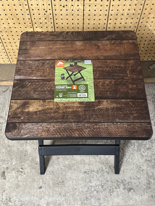 Ozark Trail 19-inch Plastic Folding Outdoor Camp Side Table, Brown Wood Print - new