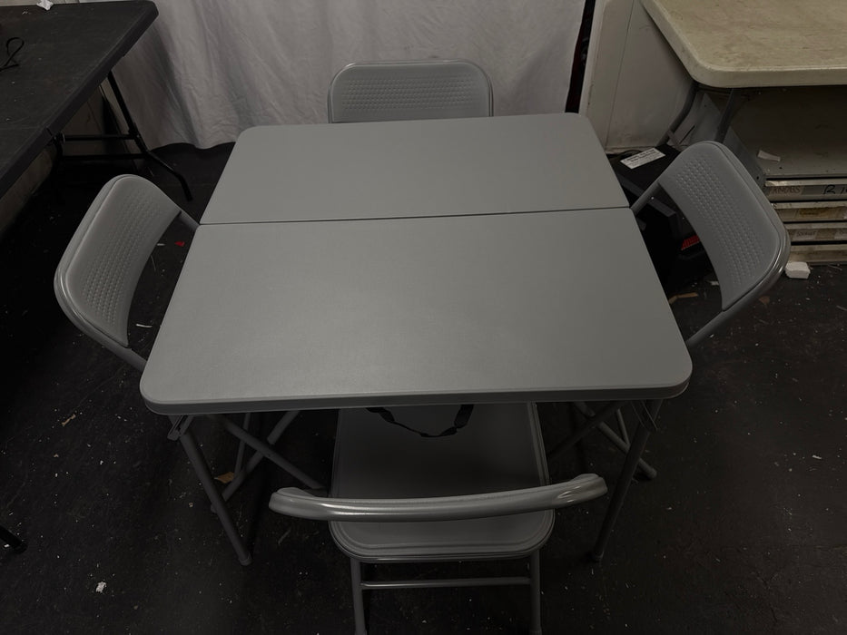 Mainstays 5 Piece Resin Card Folding Table and Four Folding Chairs Set, Gray - new