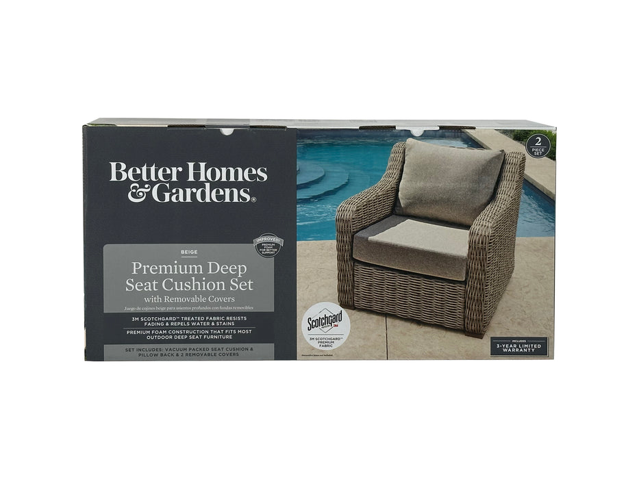 Better Homes & Gardens Beige Outdoor 24" x 24" 2 Piece Deep Seat Cushion Set - open_box