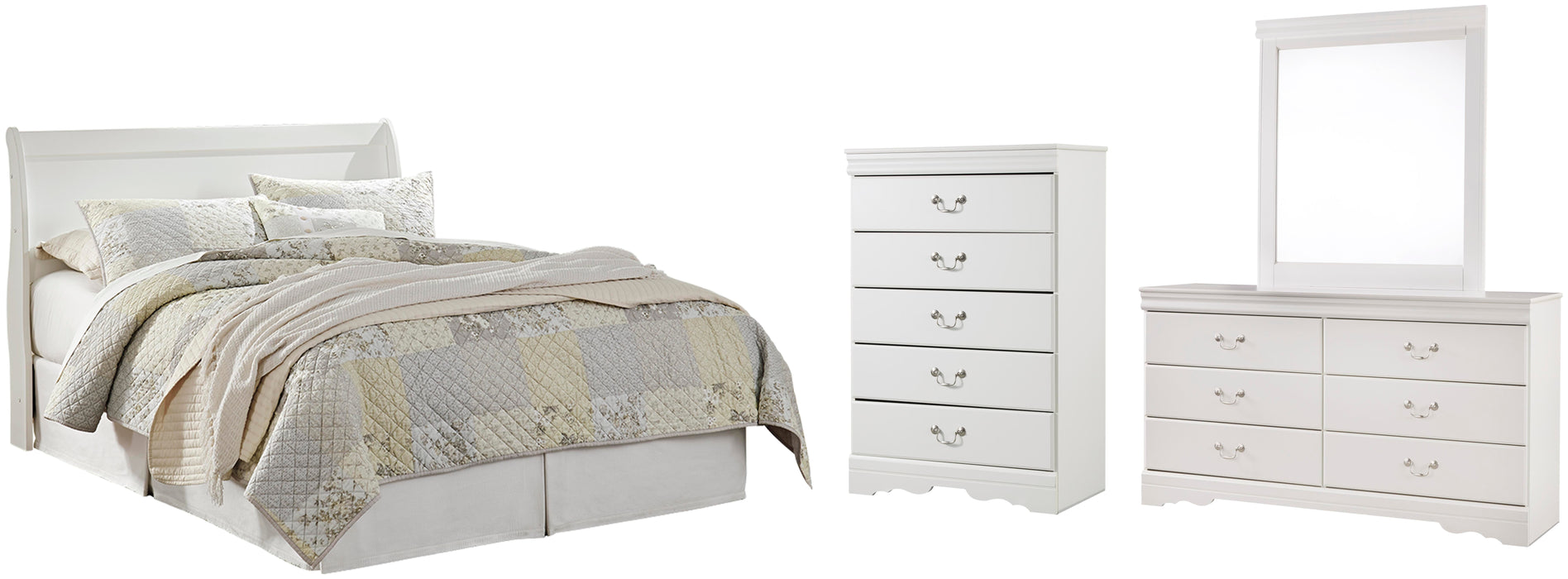 Anarasia White Anarasia Queen Sleigh Headboard, Dresser, Mirror and Chest