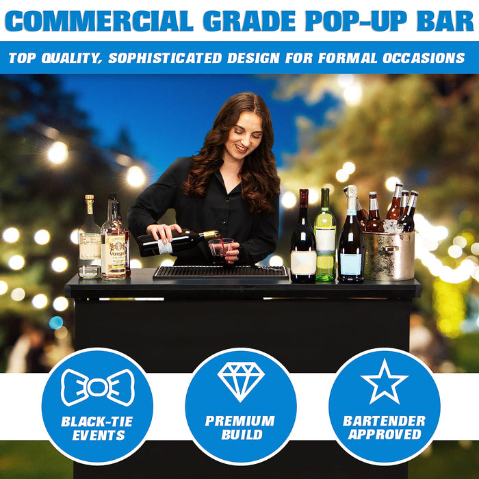 GoBar PRO Commercial Grade Portable Bar Table - Mobile Bartender Station for Events - Includes Black Skirt and Carry Case - Standard or LED, 45 x 18 x 38 - new