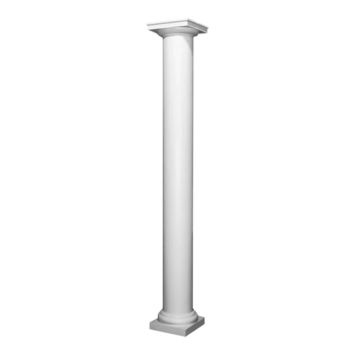 12 Inch Diameter Round Fiberglass 8 ft High Column Pillars - Non-Tapered, Plain - WorthingtonCast™ - Tuscan Capital and Base - new