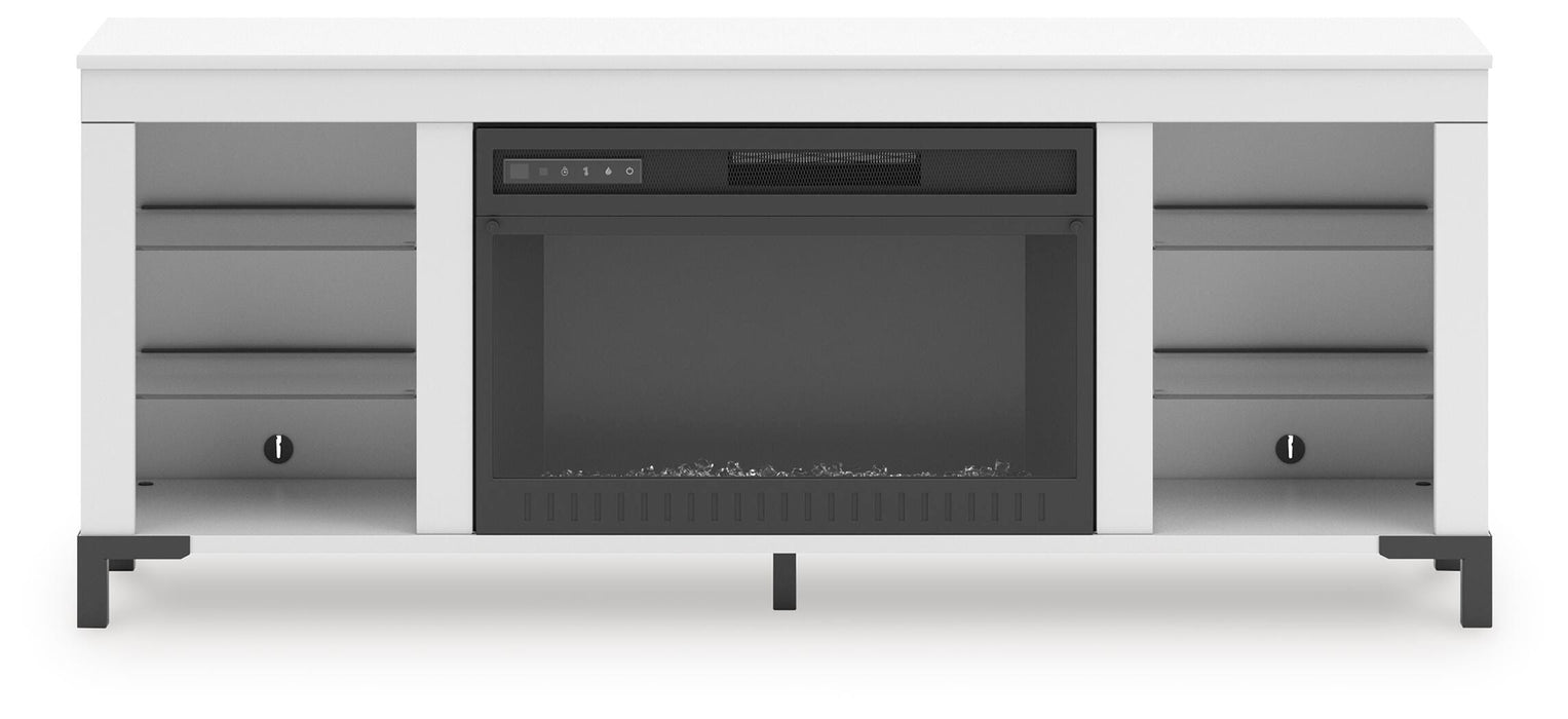 Brollevi White TV Stand with Fireplace