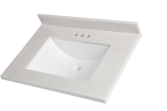 Glacier Bay 31 in. W x 22 in. D Solid Surface White Rectangular Single Sink Vanity Top in Titanium - new