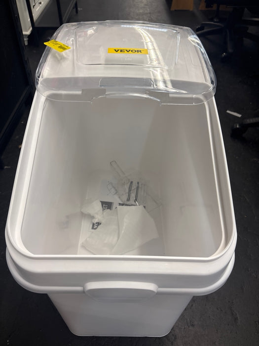 VEVOR 27 Gallon food storage containers 500 Cup Ingredient Bin with Scoop and Sliding Lid Commercial Food Container Ideal for rice storage, dog food container, flour, and sugar containers, White - open_box