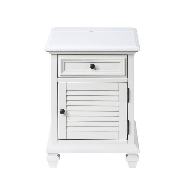 Charlestown Modern Farmhouse Soft White Wood Storage End Table with USB - new